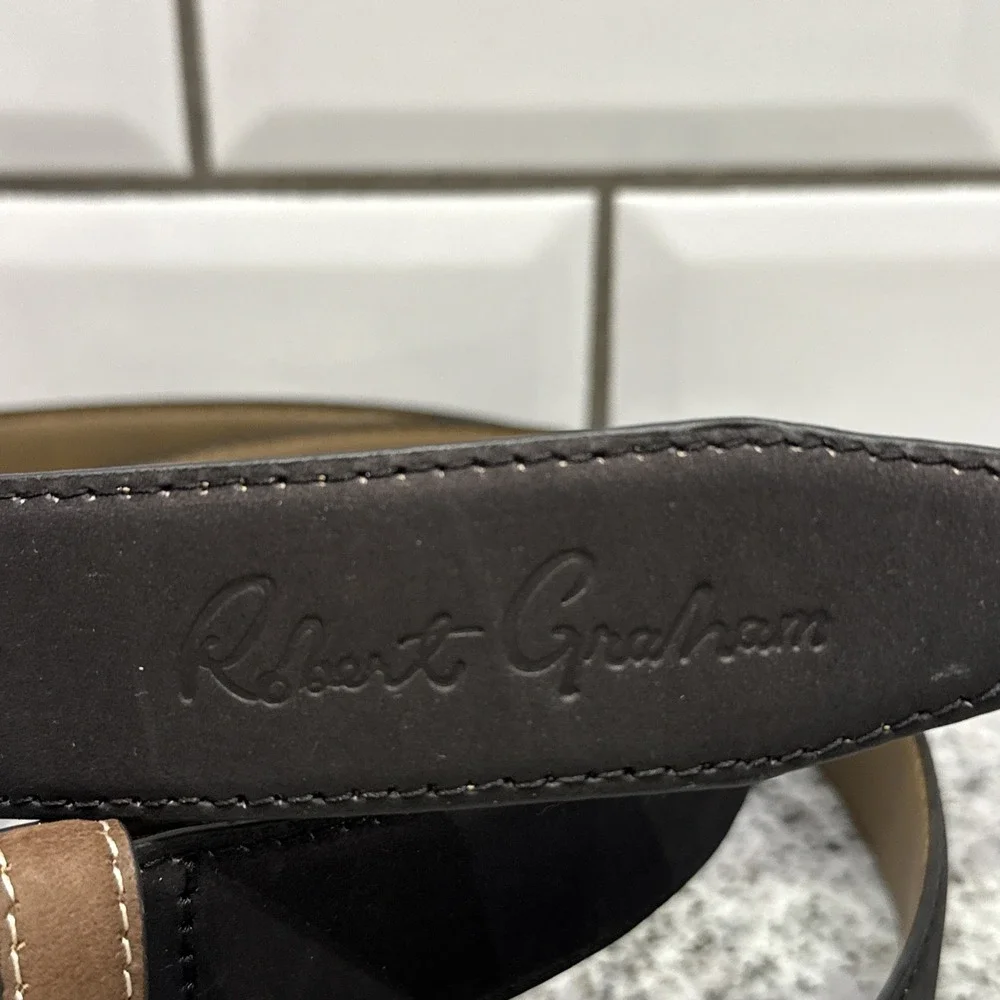 ROBERT GRAHAM Signature Ripaso‎ Rich Black Leather Belt Size 40 Men's Gun Metal
